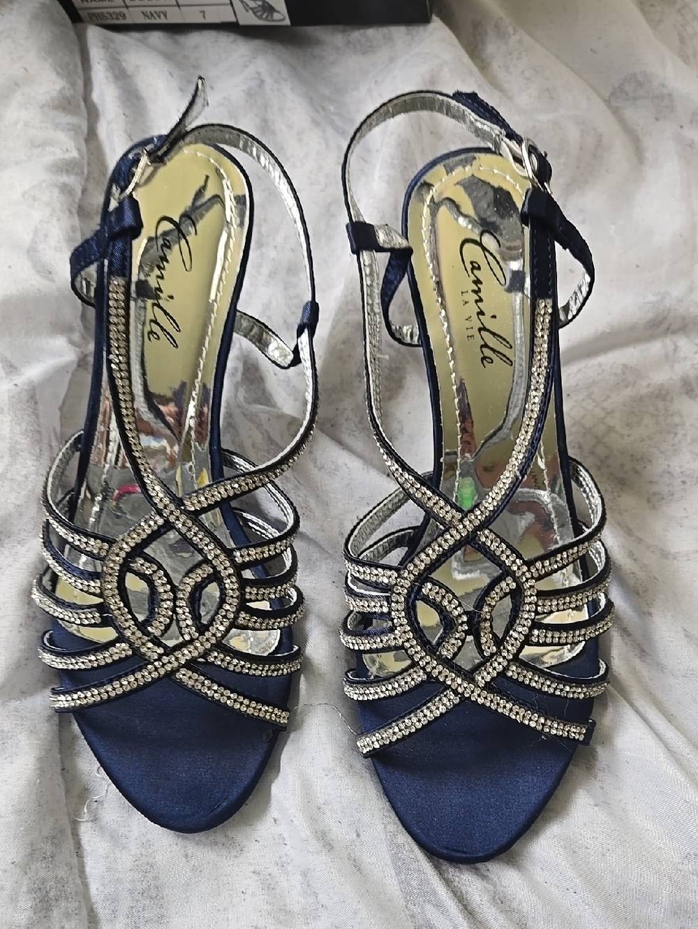 Camille La Vie Navy Crystal Strappy Heels